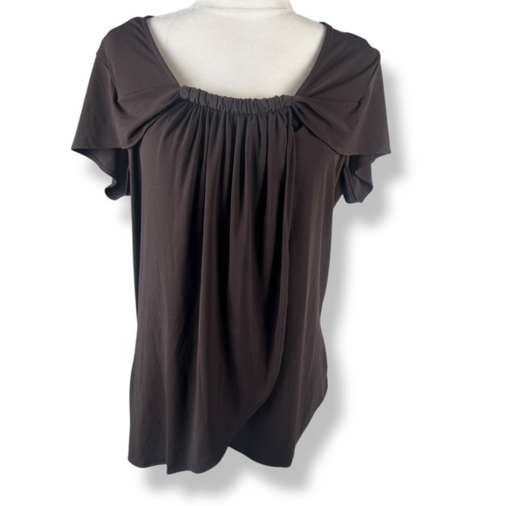 Ice Brown Top Womens Size Large Y2K Romantic Western Boho Draped Flutter Sleeve
